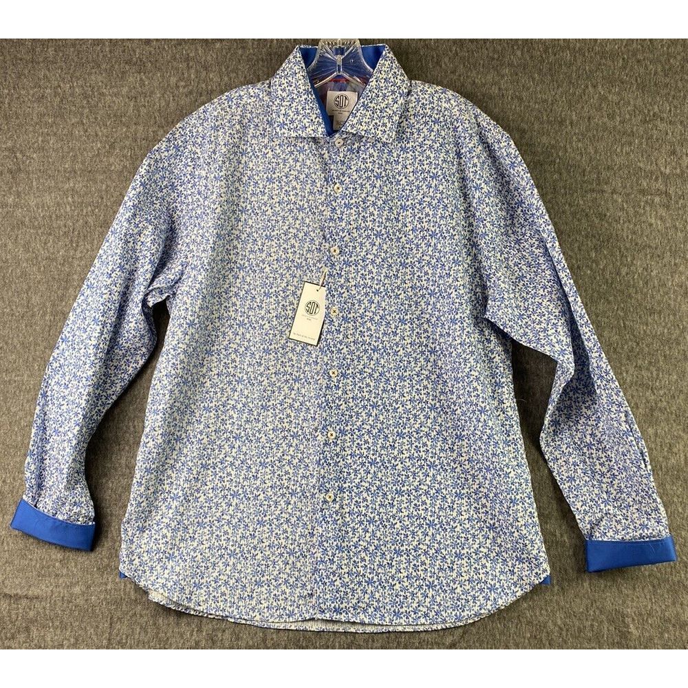 Society of Threads Long Sleeve Button Up Men's Large White/Blue Floral NWT